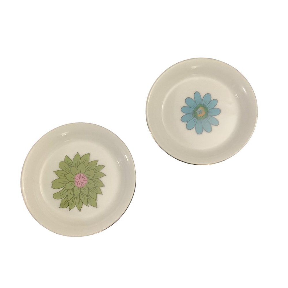 Vtg Creative Japan Porcelain Flower‎ Tea Mini Plates Dipping Bowl Set MCM Retro